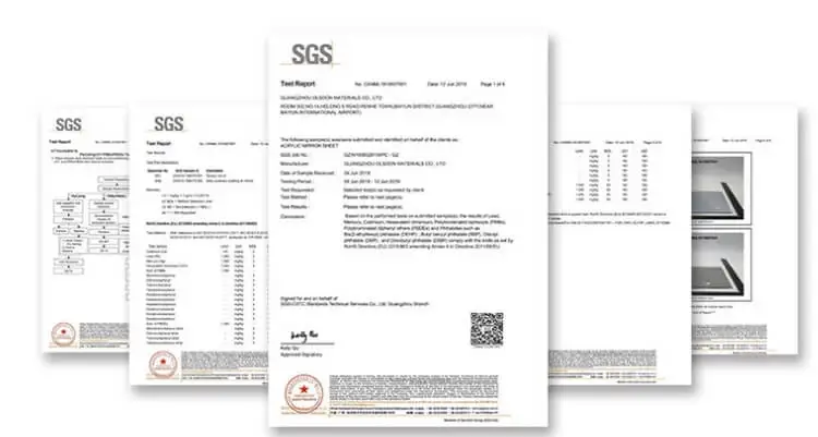 SGS Certification for Acrylic Material