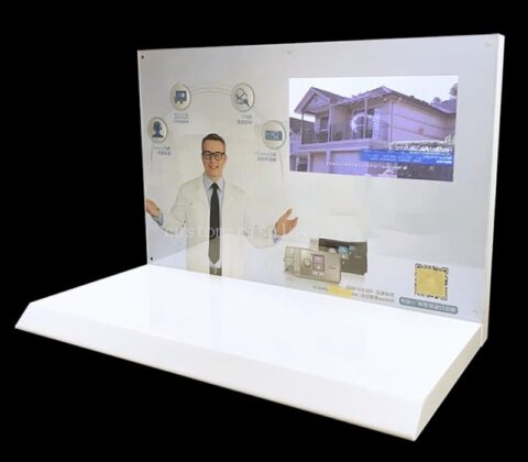 Banco di mostra da banco digitale acrilico di design personalizzato con schermo LCD