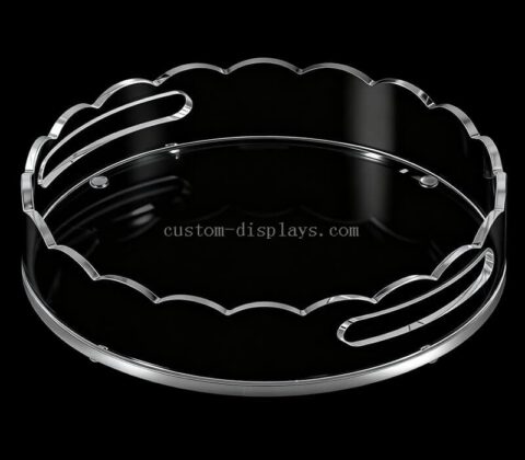 Vassoio acrilico rotondo smerlato personalizzato in fabbrica con maniglie