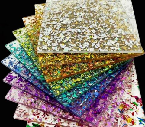 Feuille acrylique pailletée découpée au laser