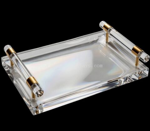 Élégant plateau de toilette en acrylique transparent avec poignée dorée