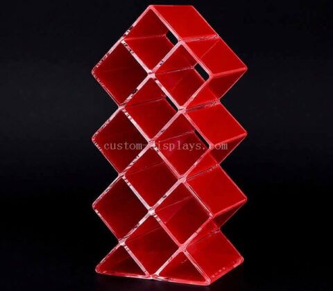 Expositor acrílico rojo en zigzag para pintalabios