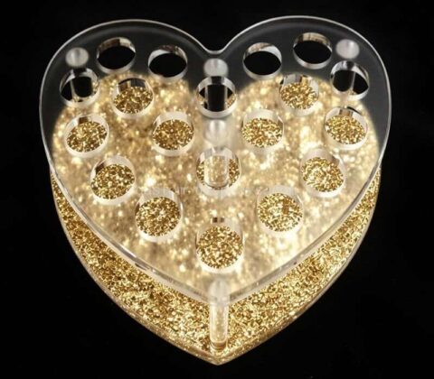 Factory Sale Heart Shaped Gold Glitter Lipstick Display Stand