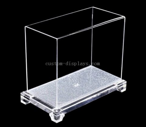 Vitrine acrylique à fond pailleté argenté personnalisée