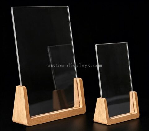 Supporto per cartelli da tavolo in acrilico con base in legno di lusso personalizzato