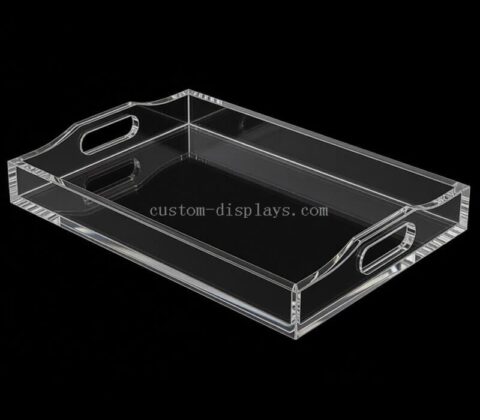 Plateau de service en acrylique transparent rectangulaire avec poignées découpées