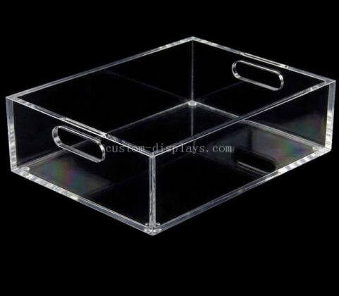 Plateau de service sur mesure en acrylique transparent épais avec poignées