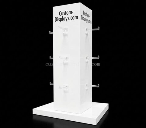 Expositor acrílico blanco giratorio personalizado para joyas con ganchos