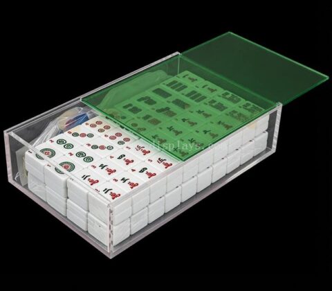 Caja de almacenamiento de fichas de mahjong de acrílico con tapa de color, en venta directa de fábrica