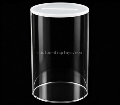 Custom Clear Acrylic Cylinder Donation Box with Slot