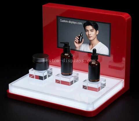 Expositor de punto de venta de acrílico con LED personalizado para productos de cuidado de la piel