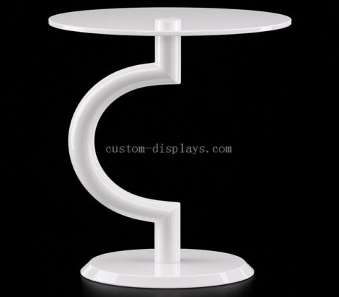Table d'appoint ronde sur mesure en acrylique blanc ultra-brillant, à courbes en C